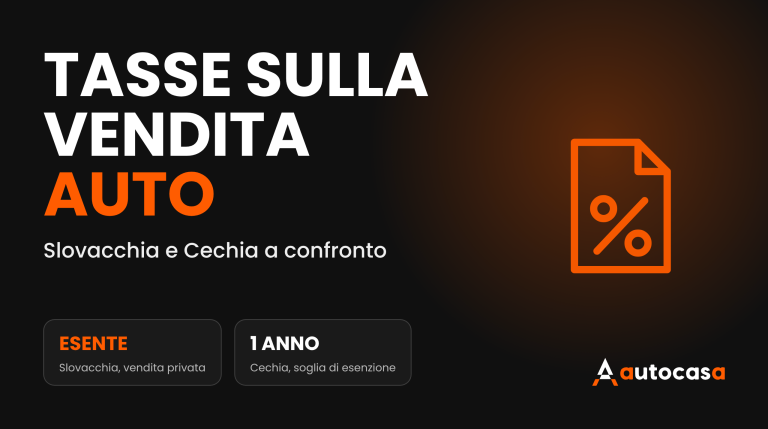 Grafica AutoCasa con il titolo Tasse sulla vendita auto e l'icona di un documento con il simbolo di percentuale