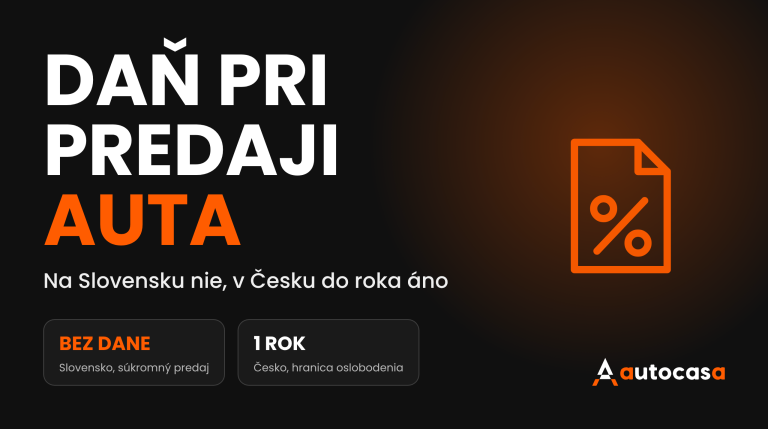 Grafika AutoCasa s nadpisom Daň pri predaji auta a ikonou dokumentu s percentom