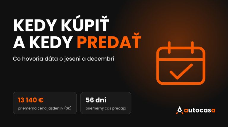Grafika AutoCasa s nadpisom Kedy kúpiť a kedy predať a údajmi o priemernej cene jazdenky a čase predaja na Slovensku