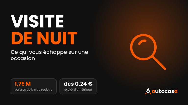 Visuel AutoCasa : visite de nuit, loupe et données sur la vérification du kilométrage