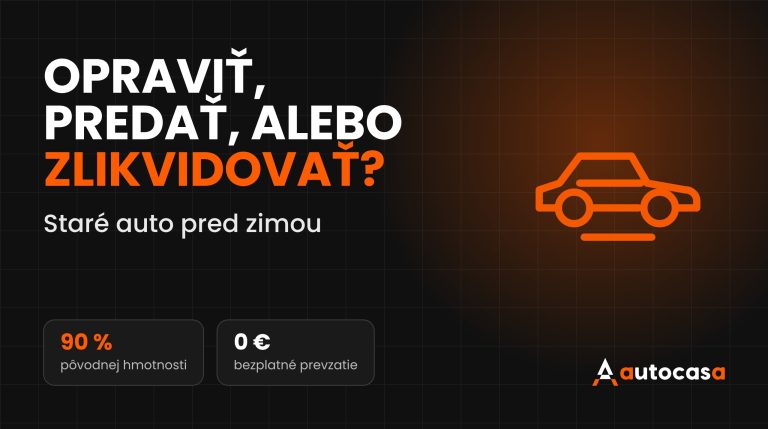 Grafika AutoCasa s nápisom Opraviť, predať, alebo zlikvidovať a ikonou auta