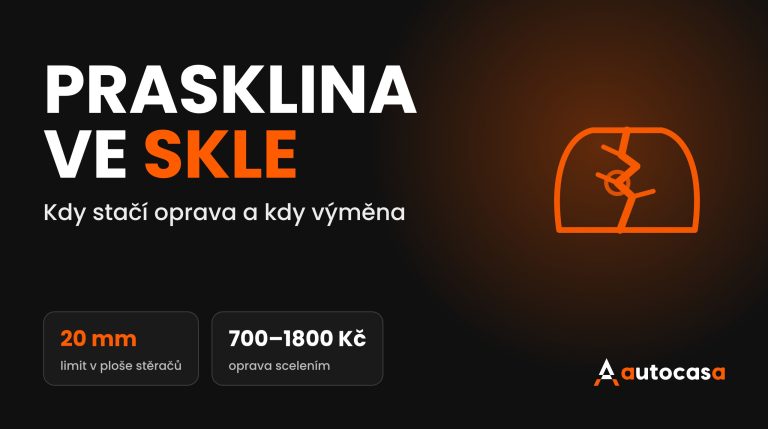 Grafika AutoCasa s nápisem Prasklina ve skle a údaji 20 mm a 700 až 1800 Kč