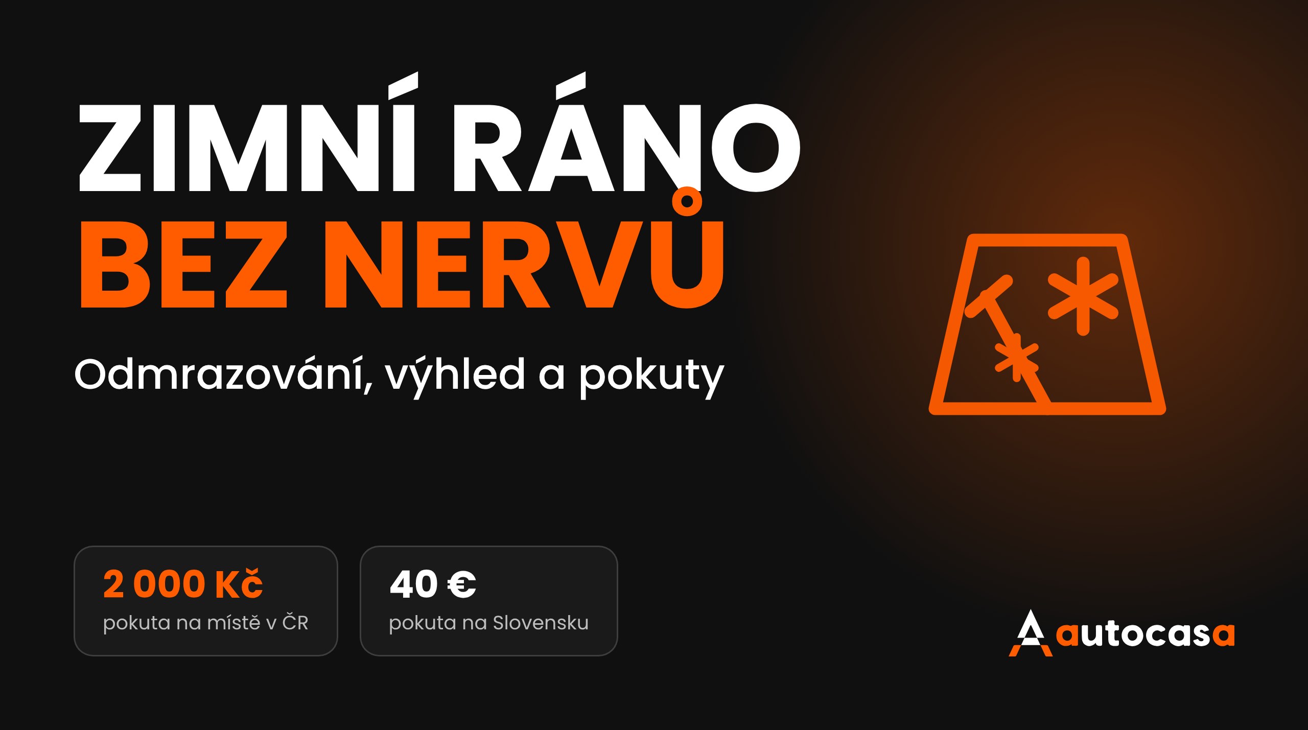 Grafika AutoCasa: zimní ráno, odmrazování skel a pokuty za neočištěné auto