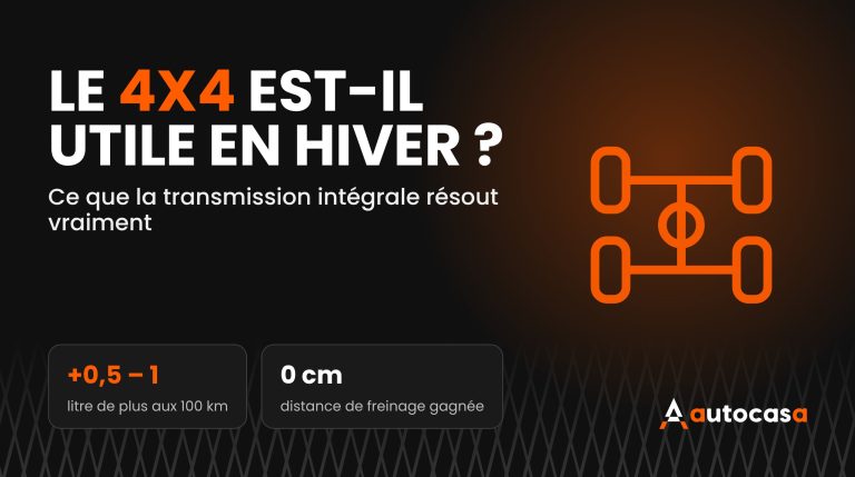 Schéma de la transmission intégrale sur fond sombre avec le titre Le 4x4 est-il utile en hiver