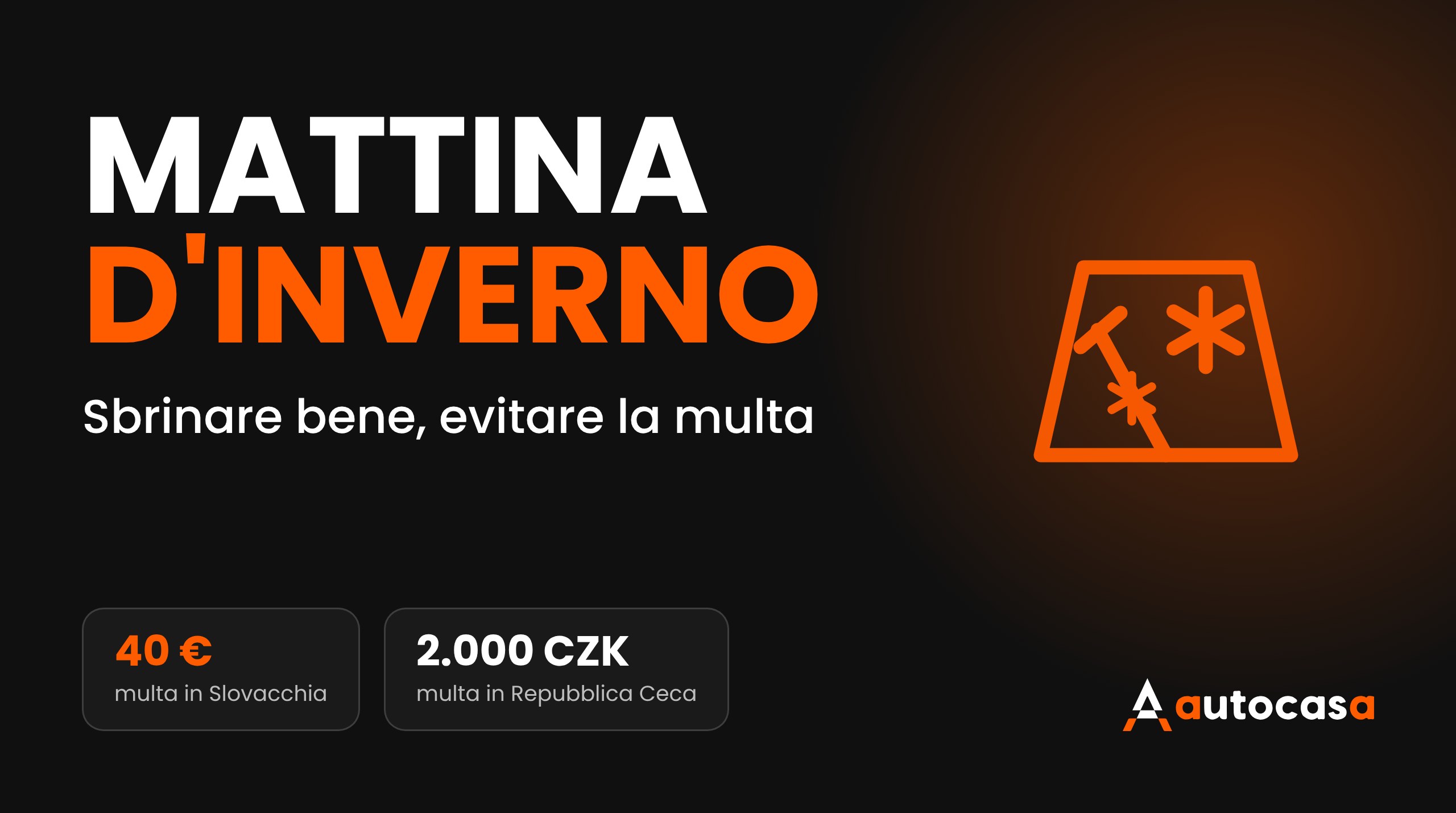 Grafica AutoCasa: mattina d'inverno, sbrinare i vetri e multe per l'auto innevata
