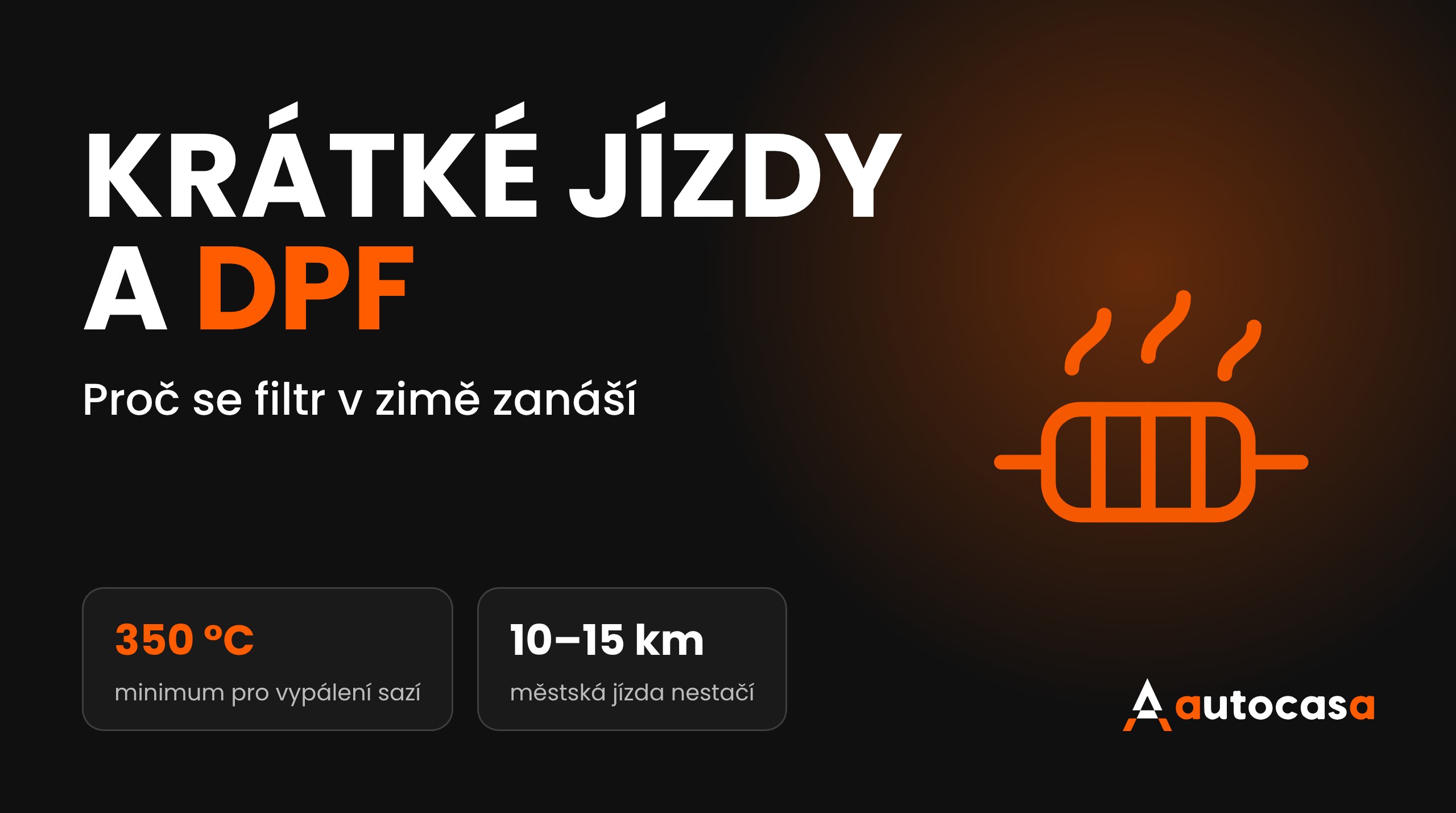 Grafika AutoCasa: krátké jízdy a DPF filtr, minimální teplota 350 °C pro vypálení sazí