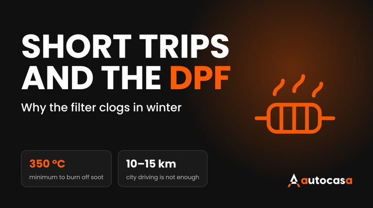 AutoCasa graphic: short trips and the diesel particulate filter, 350 °C minimum to burn off soot