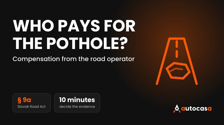 Illustration of a road with a pothole and the headline Who pays for the pothole on a dark AutoCasa background