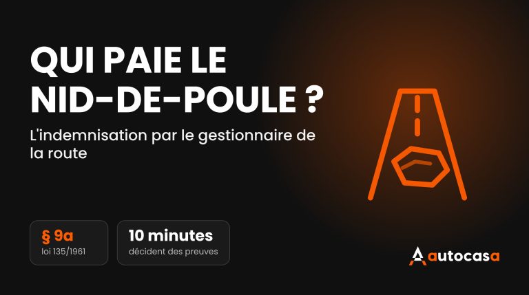 Illustration d'une route avec un nid-de-poule et le titre Qui paie le nid-de-poule sur fond sombre AutoCasa