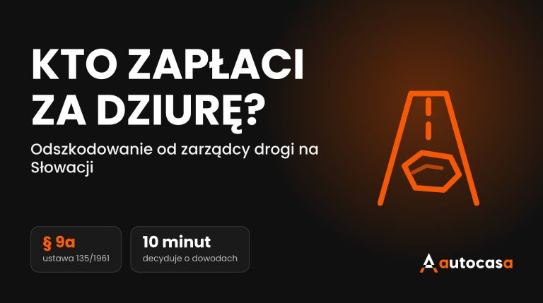 Ilustracja drogi z dziurą i nagłówek Kto zapłaci za dziurę na ciemnym tle AutoCasa