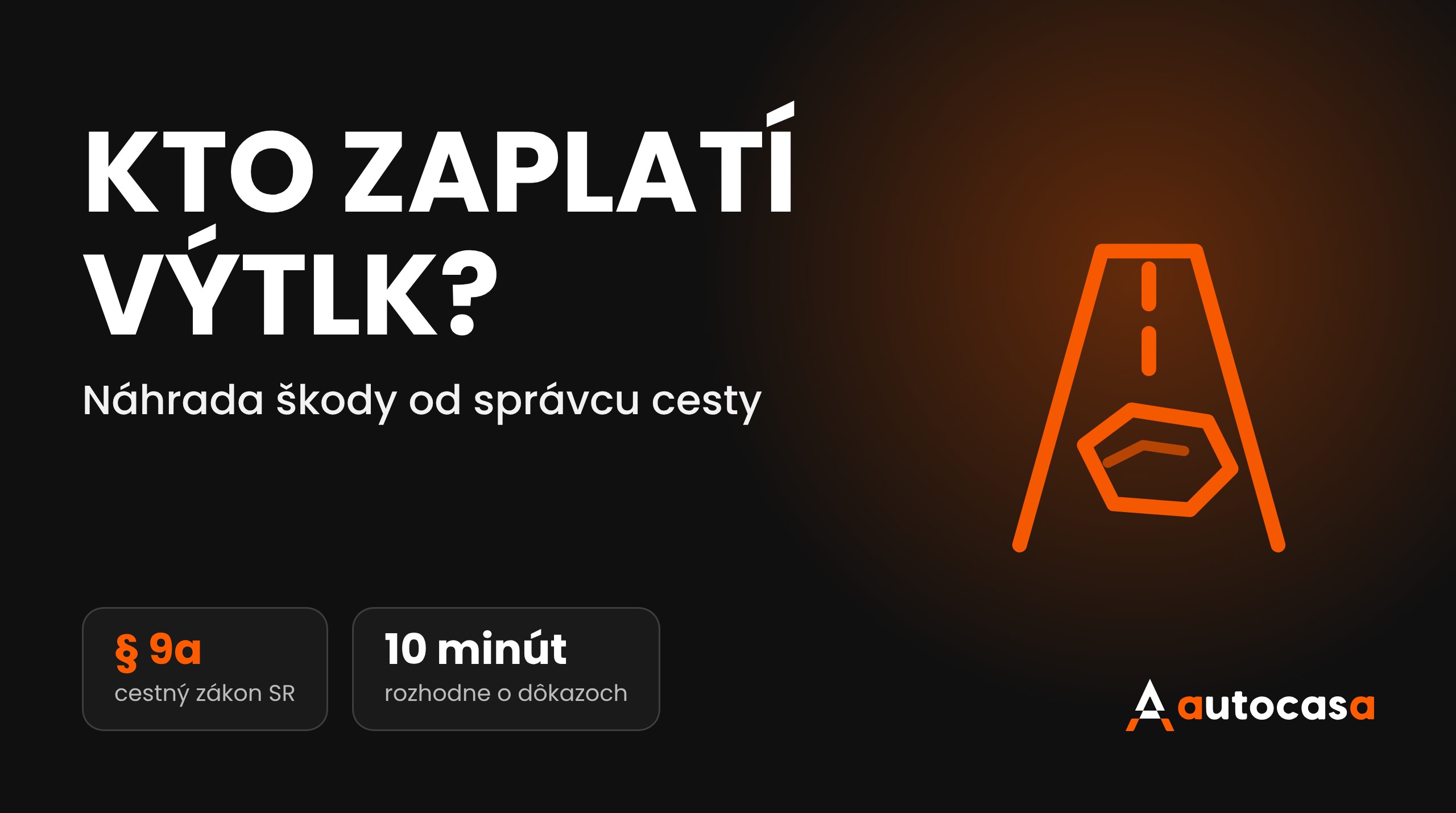 Ilustrácia cesty s výtlkom a nadpis Kto zaplatí výtlk na tmavom pozadí AutoCasa