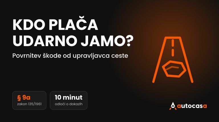 Ilustracija ceste z udarno jamo in naslov Kdo plača udarno jamo na temnem ozadju AutoCasa